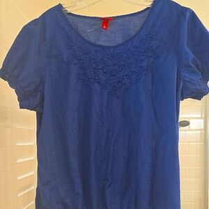 Merona Blue Embellished Short Sleeve Blouse